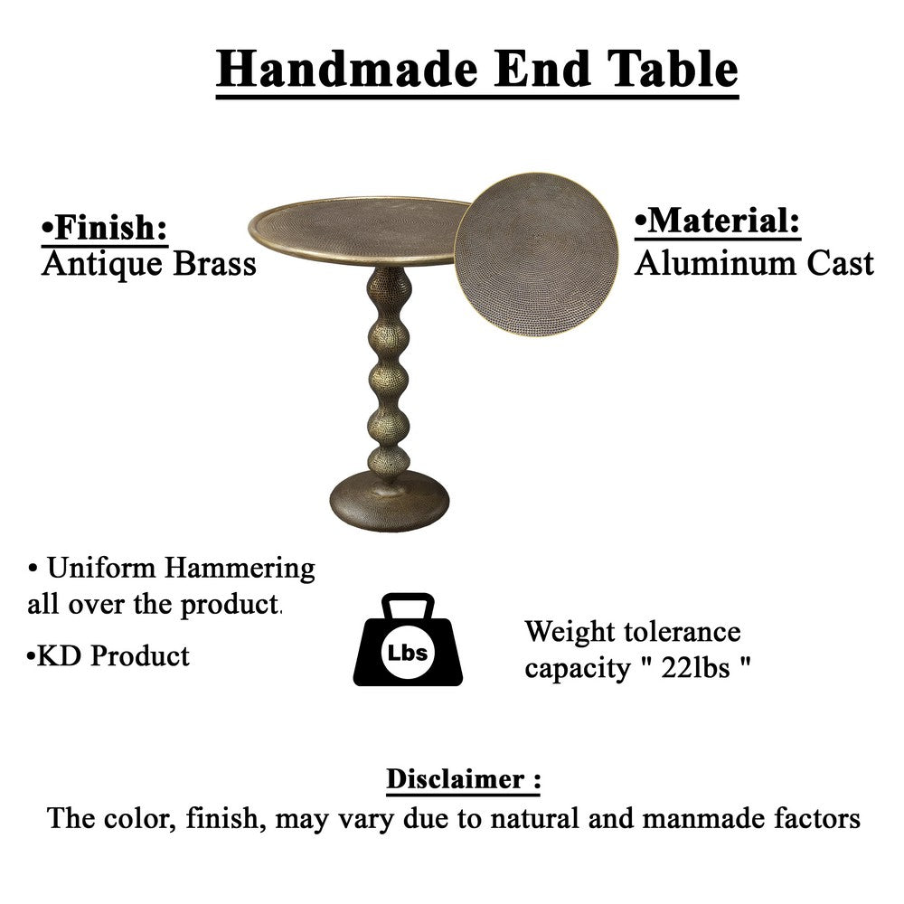 Shae 22 Inch Round Side End Table - Antique Brass Cast Aluminum with Hammered Texture For Small Places By The Urban Port