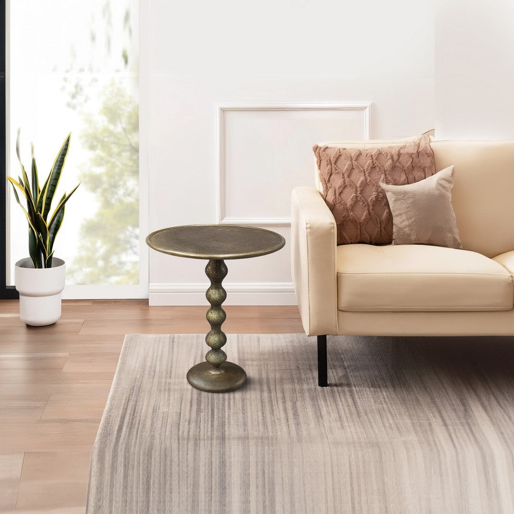 Shae 22 Inch Round Side End Table - Antique Brass Cast Aluminum with Hammered Texture For Small Places By The Urban Port