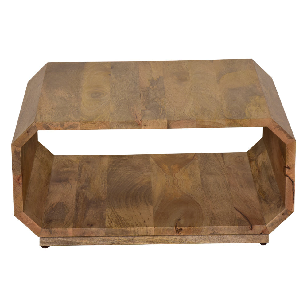 30 Inch Coffee Table Handcrafted Hollow Cube Shape Natural Brown Mango Wood By The Urban Port UPT-310271