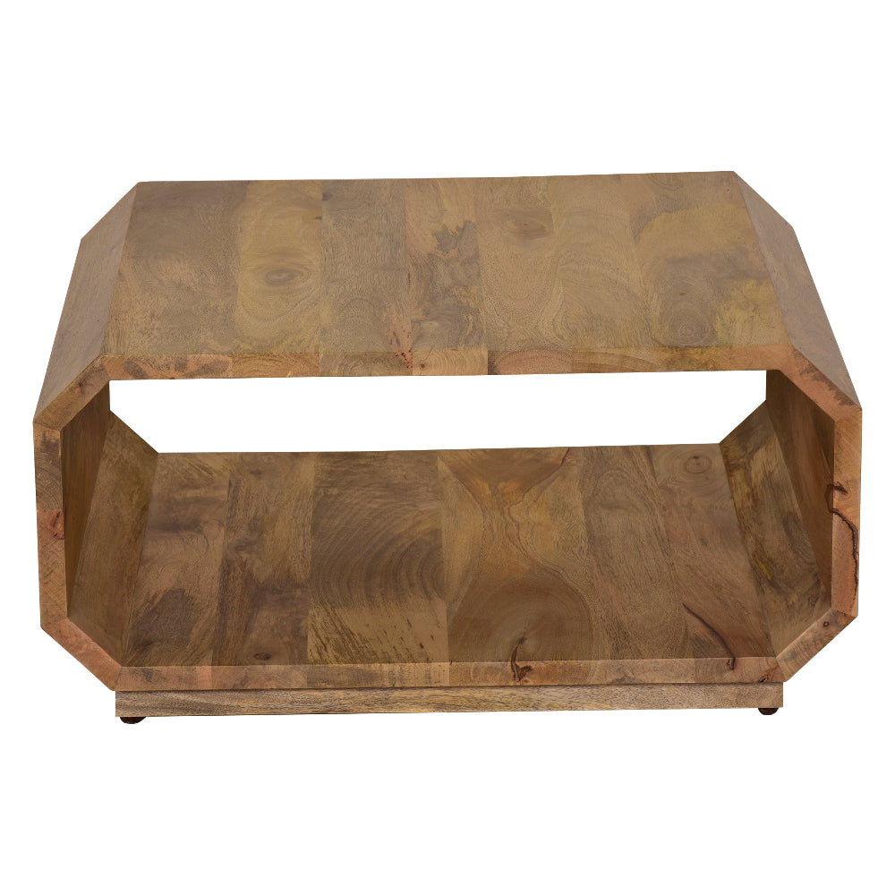 30 Inch Coffee Table, Handcrafted Hollow Cube Shape, Natural Brown Mango Wood By The Urban Port