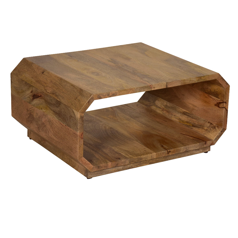 30 Inch Coffee Table, Handcrafted Hollow Cube Shape, Natural Brown Mango Wood By The Urban Port