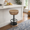 Rustic Charm Swivel Counter Bar Stool 24 Inch Handcrafted, Brown Mango Wood Round Seat, Black Iron Base with Footrest By The Urban Port