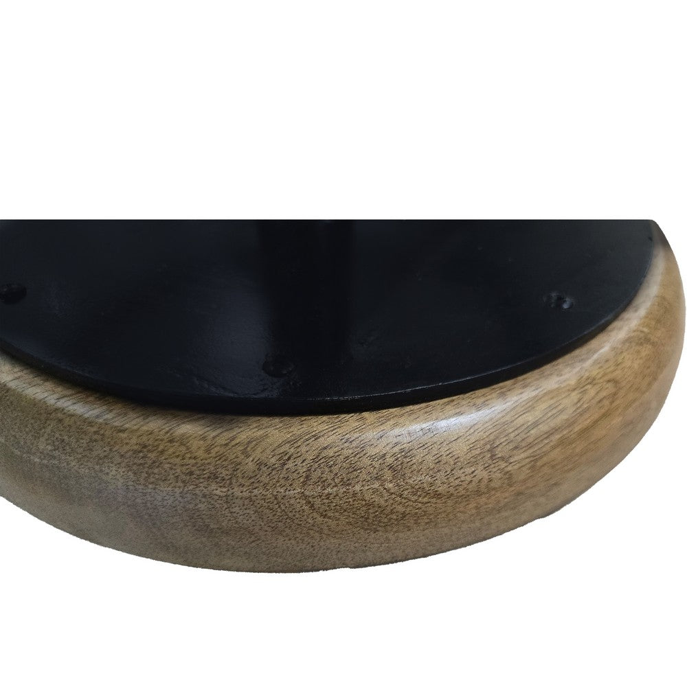 Rustic Charm Swivel Counter Bar Stool 24 Inch Handcrafted, Brown Mango Wood Round Seat, Black Iron Base with Footrest By The Urban Port