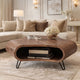37 Inch Coffee Table, Handcrafted Curved Hexagon Shape with Open Shelf, Natural Brown Acacia Wood, Iron Legs By The Urban Port