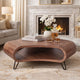 37 Inch Coffee Table, Handcrafted Curved Hexagon Shape with Open Shelf, Natural Brown Acacia Wood, Iron Legs By The Urban Port