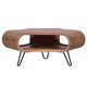 37 Inch Coffee Table, Handcrafted Curved Hexagon Shape with Open Shelf, Natural Brown Acacia Wood, Iron Legs By The Urban Port