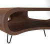 37 Inch Coffee Table, Handcrafted Curved Hexagon Shape with Open Shelf, Natural Brown Acacia Wood, Iron Legs By The Urban Port