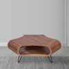 37 Inch Coffee Table Handcrafted Curved Hexagon Shape with Open Shelf Natural Brown Acacia Wood Iron Legs By The Urban Port UPT-310273