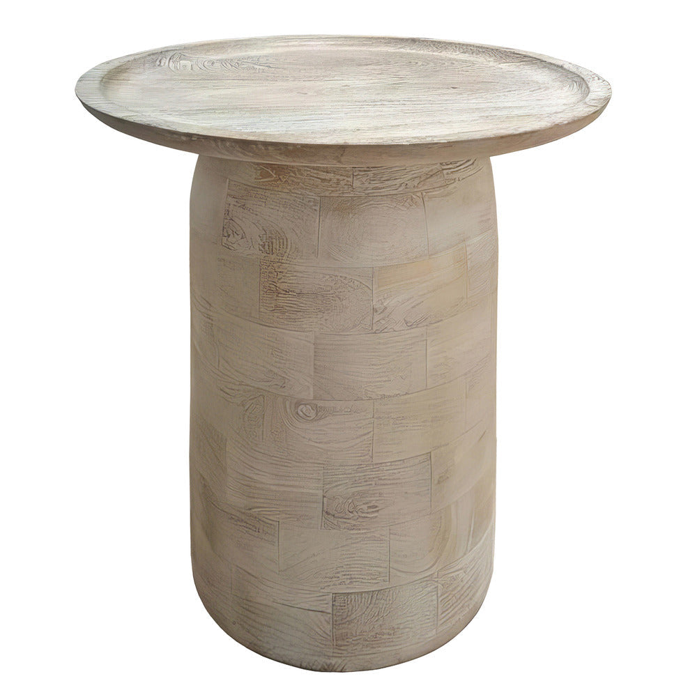 Joana Side End Table Sandblasted Distressed White Mango Wood 17 Inch Round Top By The Urban Port UPT-310274