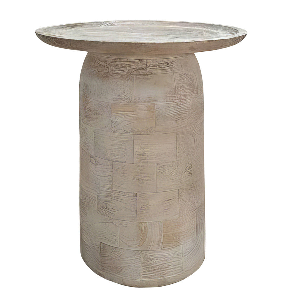Joana Side End Table Sandblasted Distressed White Mango Wood 17 Inch Round Top By The Urban Port UPT-310274