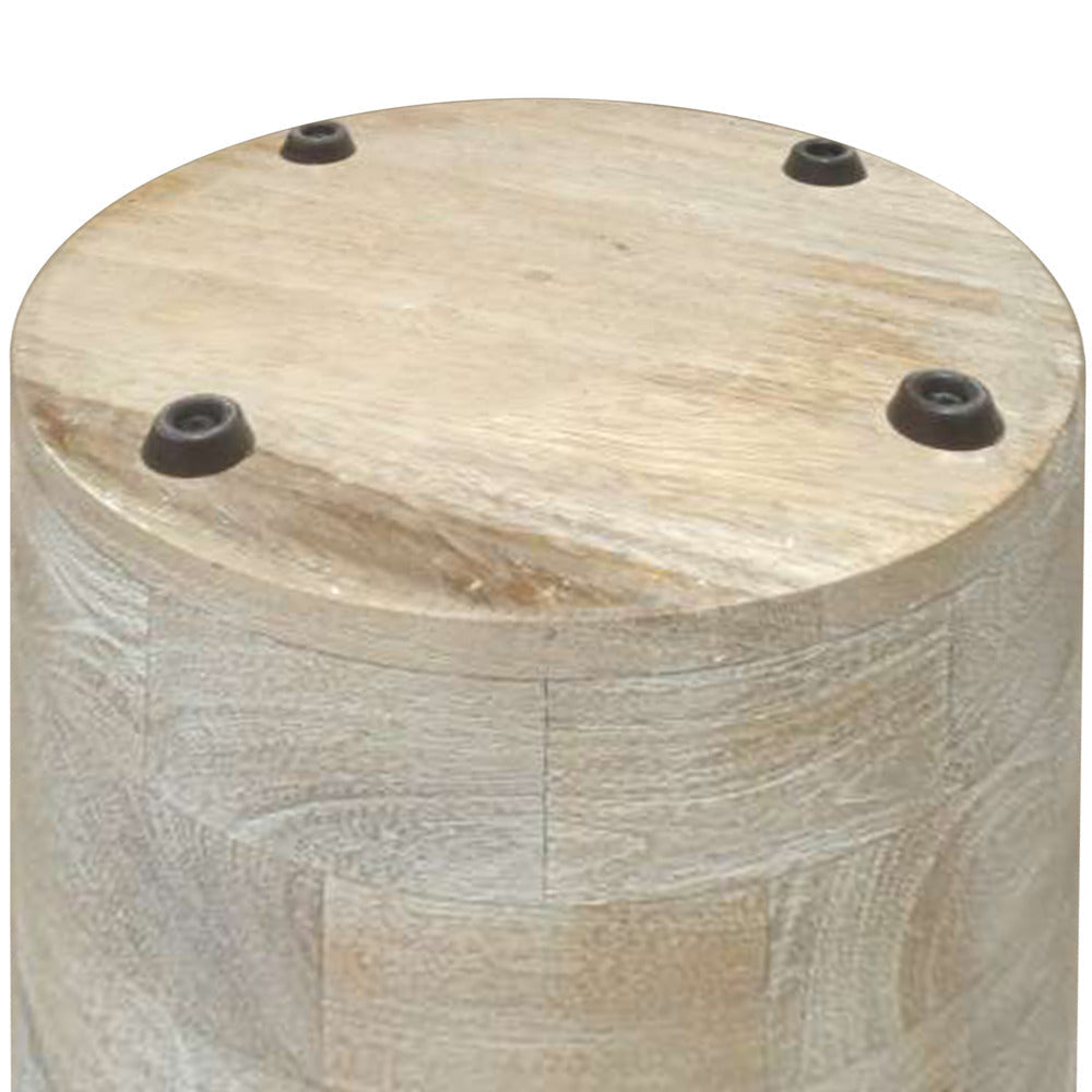 Joana Side End Table Sandblasted Distressed White Mango Wood 17 Inch Round Top By The Urban Port UPT-310274