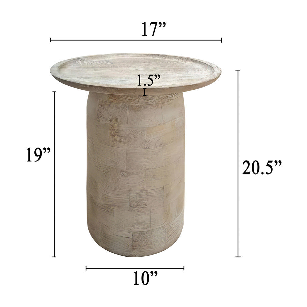 Joana Side End Table Sandblasted Distressed White Mango Wood 17 Inch Round Top By The Urban Port UPT-310274