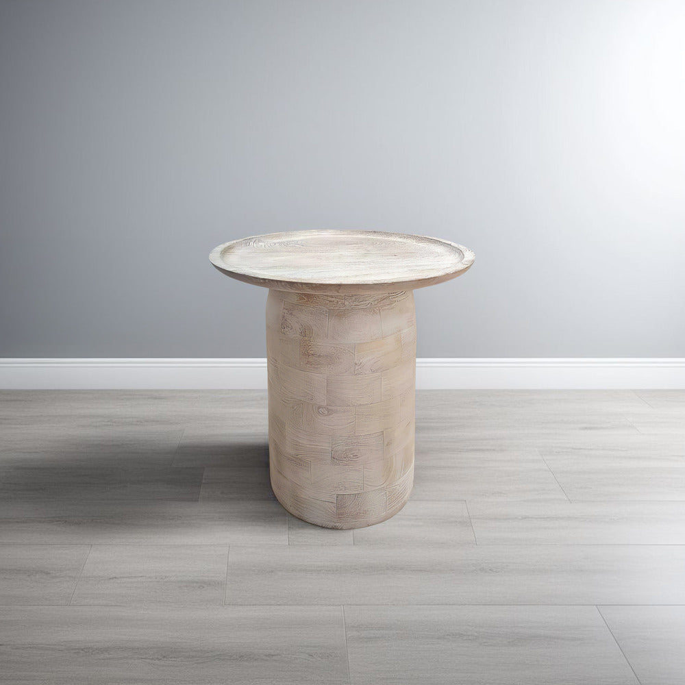 Joana Side End Table Sandblasted Distressed White Mango Wood 17 Inch Round Top By The Urban Port UPT-310274