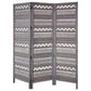 Karma 3 Panel Folding Room Divider Screen Antique Gray Mango Wood Inticate Cut out Geometric Design UPT-310988