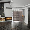 Karma 3 Panel Folding Room Divider Screen, Antique Gray Mango Wood, Inticate Cut out Geometric Design By The Urban Port