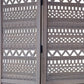 Karma 3 Panel Folding Room Divider Screen Antique Gray Mango Wood Inticate Cut out Geometric Design UPT-310988