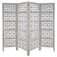 Taj 4 Panel Folding Room Divider Screen Antique White Mango Wood Floral Carved Design UPT-310989