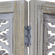 Taj 4 Panel Folding Room Divider Screen, Antique White Mango Wood, Floral Carved Design