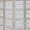 Taj 4 Panel Folding Room Divider Screen, Antique White Mango Wood, Floral Carved Design