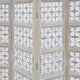 Taj 4 Panel Folding Room Divider Screen, Antique White Mango Wood, Floral Carved Design