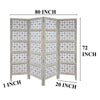 Taj 4 Panel Folding Room Divider Screen, Antique White Mango Wood, Floral Carved Design