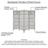 Taj 4 Panel Folding Room Divider Screen, Antique White Mango Wood, Floral Carved Design