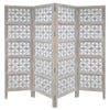 Taj 4 Panel Folding Room Divider Screen, Antique White Mango Wood, Floral Carved Design