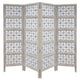 Taj 4 Panel Folding Room Divider Screen, Antique White Mango Wood, Floral Carved Design
