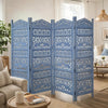 Jumbo 4 Panel Folding Room Divider Screen, Antique Blue Mango Wood, Elephant Motif Carved Design By The Urban Port