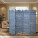 Jumbo 4 Panel Folding Room Divider Screen, Antique Blue Mango Wood, Elephant Motif Carved Design By The Urban Port