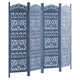 Jumbo 4 Panel Folding Room Divider Screen, Antique Blue Mango Wood, Elephant Motif Carved Design By The Urban Port