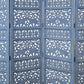 Jumbo 4 Panel Folding Room Divider Screen Antique Blue Mango Wood Elephant Motif Carved Design UPT-310990