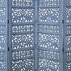 Jumbo 4 Panel Folding Room Divider Screen Antique Blue Mango Wood Elephant Motif Carved Design By The Urban Port UPT-310990