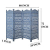 Jumbo 4 Panel Folding Room Divider Screen Antique Blue Mango Wood Elephant Motif Carved Design By The Urban Port UPT-310990