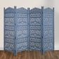 Jumbo 4 Panel Folding Room Divider Screen Antique Blue Mango Wood Elephant Motif Carved Design UPT-310990