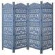 Jumbo 4 Panel Folding Room Divider Screen, Antique Blue Mango Wood, Elephant Motif Carved Design By The Urban Port