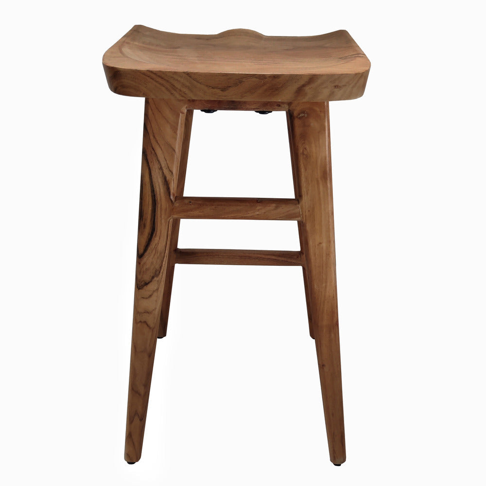 Tisa 29 Inch Backless Barstool Handcrafted Saddle Seat in Natural Brown Acacia Wood By The Urban Port UPT-314299
