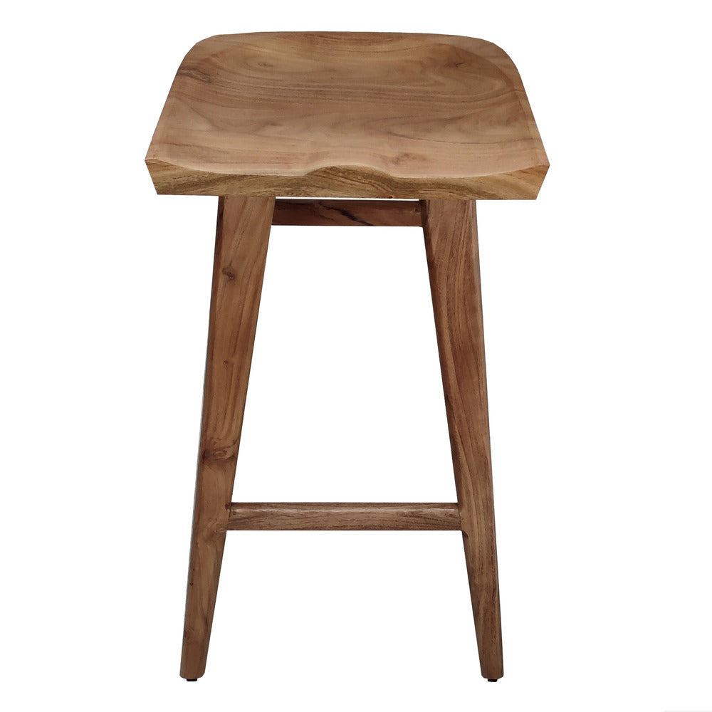 Tisa 29 Inch Backless Barstool Handcrafted Saddle Seat in Natural Brown Acacia Wood By The Urban Port UPT-314299