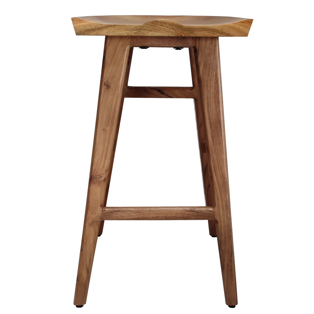 Tisa 29 Inch Backless Barstool Handcrafted Saddle Seat in Natural Brown Acacia Wood By The Urban Port UPT-314299