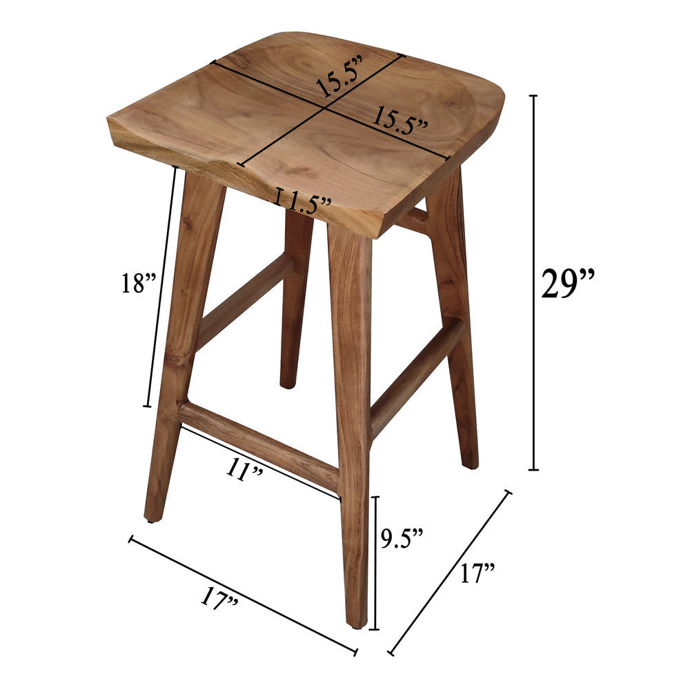 Tisa 29 Inch Backless Barstool Handcrafted Saddle Seat in Natural Brown Acacia Wood By The Urban Port UPT-314299
