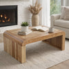 Cascade 36 Inch Coffee Table, Handcrafted Natural Acacia Wood, Rectangular Curved Waterfall Top By The Urban Port