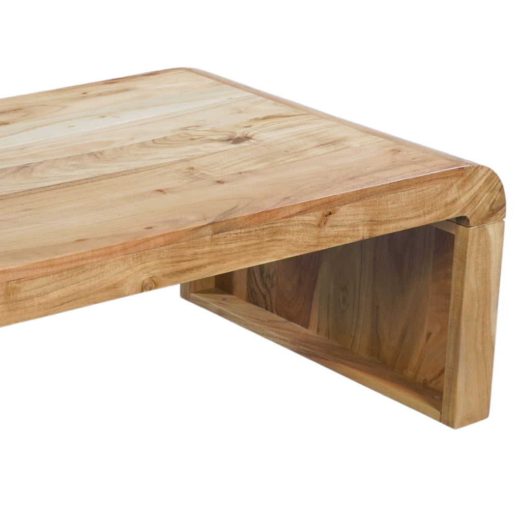 Cascade 36 Inch Coffee Table Handcrafted Natural Acacia Wood Rectangular Curved Waterfall Top By The Urban Port UPT-314336