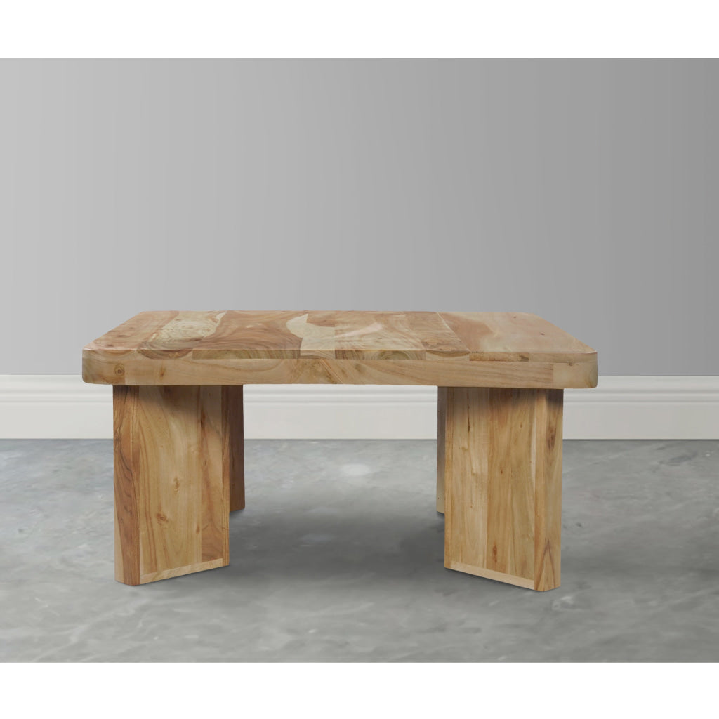 Cascade 32 Inch Coffee Table Handcrafted Natural Acacia Wood Square Top with Diagonal Wide Panel Legs By The Urban Port UPT-314337