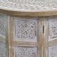 Accent Side Table Mango Wood 18 Inch Round Top Hand Carved Inlay Mandala Design Washed White UPT-315245