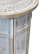 Accent Side Table Mango Wood 18 Inch Round Top Hand Carved Inlay Mandala Design Washed White UPT-315245