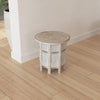 Accent Side Table, Mango Wood 18 Inch Round Top, Hand Carved Inlay Mandala Design, Washed White