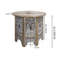 Accent Side Table 24 Inch Round Top Mango Wood Floral Cut Out Carved Motifs Washed White UPT-315246