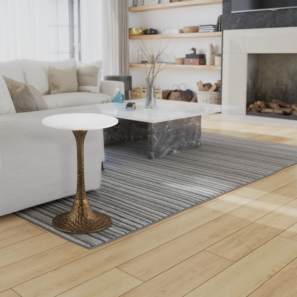 Tyler 20.5 Inch Accent Side Table, Round White Marble Top, Antique Brass Hammered Pedestal Base By The Urban Port