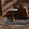 Tyler 20.5 Inch Accent Side Table, Round White Marble Top, Antique Brass Hammered Pedestal Base By The Urban Port