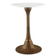 Tyler 20.5 Inch Accent Side Table, Round White Marble Top, Antique Brass Hammered Pedestal Base By The Urban Port